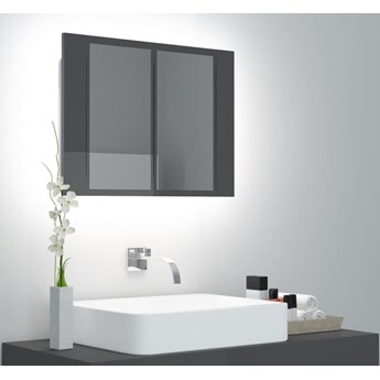 vidaXL Szafka łazienkowa z lustrem i LED, połysk, szara, 60x12x45 cm