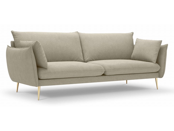 Sofa 4-osobowa Elio strukturalna tkanina ciemny beż nóżki złote Szerokość 228 cm Głębokość 100 cm Styl Vintage
