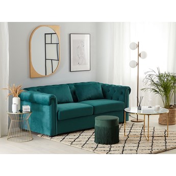 Beliani Sofa rozkładana zielona welurowa chesterfield tuftowana pikowana trzyosobowa kanap do salonu z funkcją spania