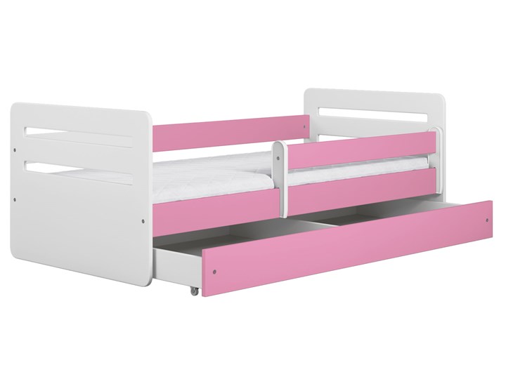Łóżko dla dziewczynki z materacem Candy 2X 80x140 - różowe Z szufladą Kolor Różowy Z barierką Pojedyncze Płyta meblowa Kategoria Łóżka dla dzieci