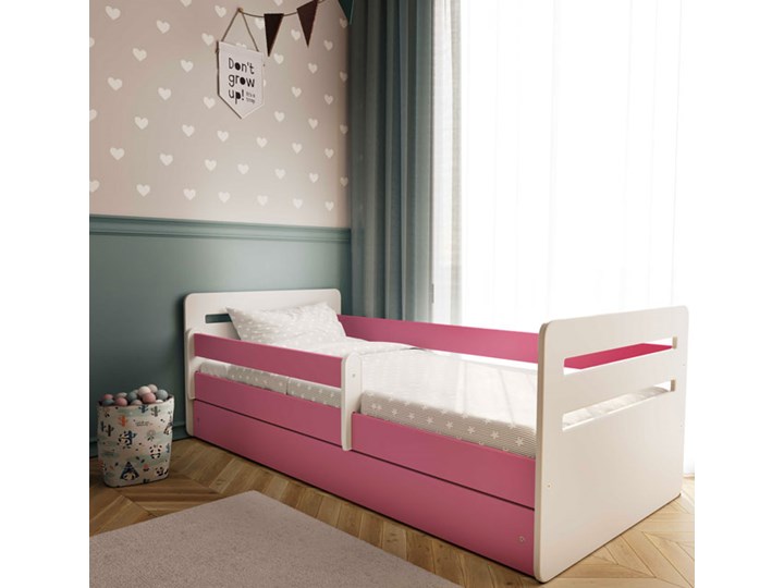 Łóżko dla dziewczynki z materacem Candy 2X 80x140 - różowe Z barierką Rozmiar materaca 80x140 cm Pojedyncze Z szufladą Płyta meblowa Kolor Różowy