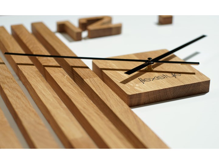 Drewniany zegar ścienny dębowy LAMELE 60cm Szerokość 60 cm Nieregularny Styl Nowoczesny Drewno Tworzywo sztuczne Pomieszczenie Sypialnia