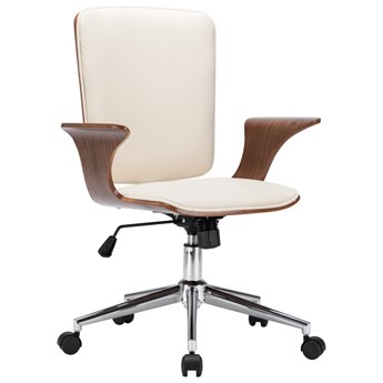 vidaXL Obrotowe krzesło biurowe, kremowe, ekoskóra i gięte drewno