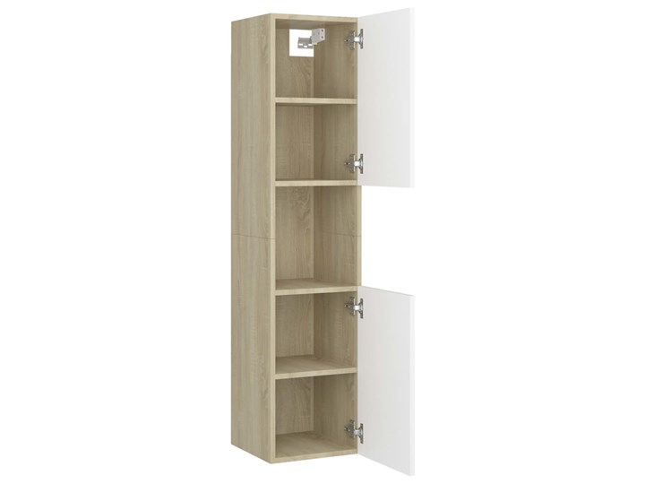 vidaXL Szafka łazienkowa, biel i dąb sonoma, 30x30x130 cm, płyta Płyta stolarska Drewno Płyta MDF Wiszące Słupek Pionowe Styl Nowoczesny