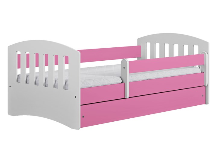 Łóżko dziewczęce z szufladą i materacem Pinokio 2X 80x160 - różowe Pojedyncze Płyta meblowa Dla dziewczynki Z barierką Rozmiar materaca 80x160 cm
