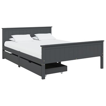 vidaXL Rama łóżka z 2 szufladami, ciemnoszara, lite drewno, 140x200 cm