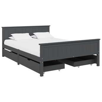 vidaXL Rama łóżka z 4 szufladami, ciemnoszara, lite drewno, 160x200 cm