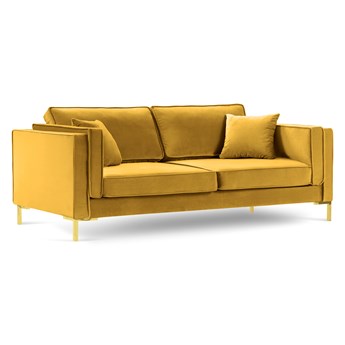 Sofa aksamitna 3-osobowa LUIS żółty ze złotą podstawą
