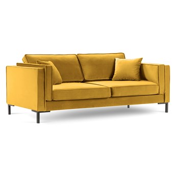 Sofa aksamitna 4-osobowa LUIS żółty z czarną podstawą