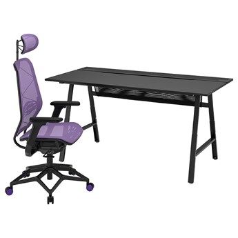 IKEA UTESPELARE / STYRSPEL Biurko gamingowe i krzesło, Czarny/fiolet