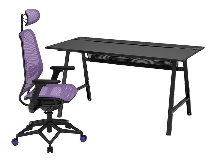 IKEA UTESPELARE / STYRSPEL Biurko gamingowe i krzesło, Czarny/fiolet
