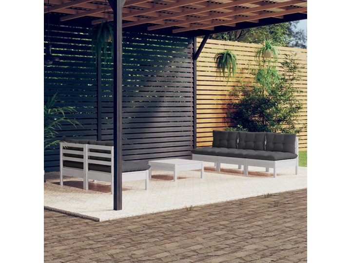vidaXL 6-cz. ogrodowy zestaw wypoczynkowy, antracytowe poduszki, sosna Tworzywo sztuczne Drewno Zestawy wypoczynkowe Zawartość zestawu Sofa