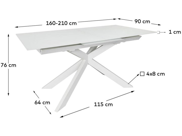 Stół rozkładany blat (płyta MDF stal szkło hartowane) - nogi stalowe biały 160-210x76 cm Kategoria Stoły kuchenne Rozkładanie Rozkładane