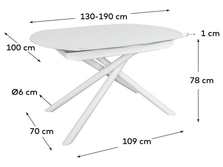 Stół rozkładany blat (płyta MDF stal szkło hartowane) - nogi stalowe biały 130-190x78 cm Kategoria Stoły kuchenne