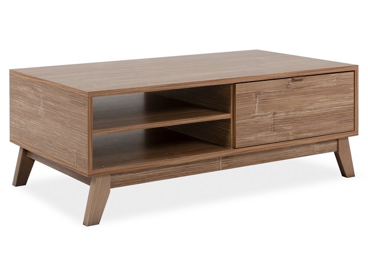 Stolik kawowy z szufladami Boobang wzór bambusa Szkło Tworzywo sztuczne Wysokość 40 cm Płyta MDF Metal Drewno Zestaw stolików Styl Nowoczesny Funkcje Rozkładane