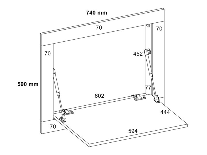 Białe składane biurko ścienne - Taner Szerokość 74 cm Drewno Płyta meblowa Głębokość 74 cm Biurko konsola Głębokość 53 cm Kolor Biały