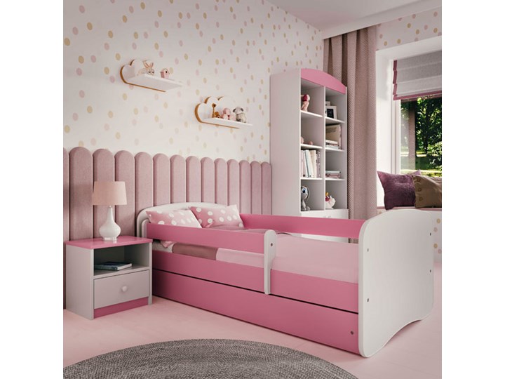 Łóżko dla dziewczynki z materacem Happy 2X 70x140 - różowe Z barierką Pojedyncze Kolor Biały Płyta meblowa Z szufladą Rozmiar materaca 70x140 cm