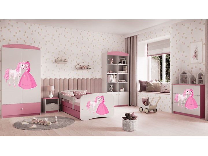 Łóżko dla dziewczynki z szufladą Happy 2X mix 70x140 - różowe Rozmiar materaca 70x140 cm Płyta meblowa Z barierką Pojedyncze Kolor Różowy