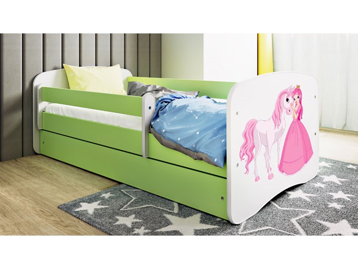 Łóżko dziecięce ze stelażem Happy 2X mix 70x140 - zielone Dla dziewczynki Płyta meblowa Pojedyncze Z szufladą Z barierką Rozmiar materaca 70x140 cm Kolor Zielony