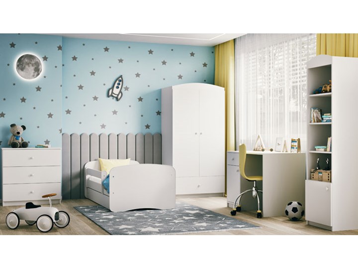 Łóżko dla chłopca z materacem Happy 2X mix 70x140 - białe Z szufladą Pojedyncze Rozmiar materaca 70x140 cm Z barierką Płyta meblowa Kolor Biały
