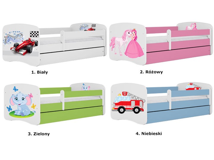 Łóżko dziecięce z szufladą Happy 2X mix 70x140 - zielone Pojedyncze Dla chłopca Rozmiar materaca 70x140 cm Płyta meblowa Z barierką Kolor Biały
