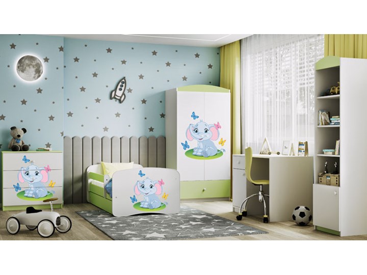 Łóżko dziecięce ze stelażem Happy 2X mix 80x160 - zielone Płyta meblowa Z szufladą Z barierką Neutralne Pojedyncze Styl Nowoczesny