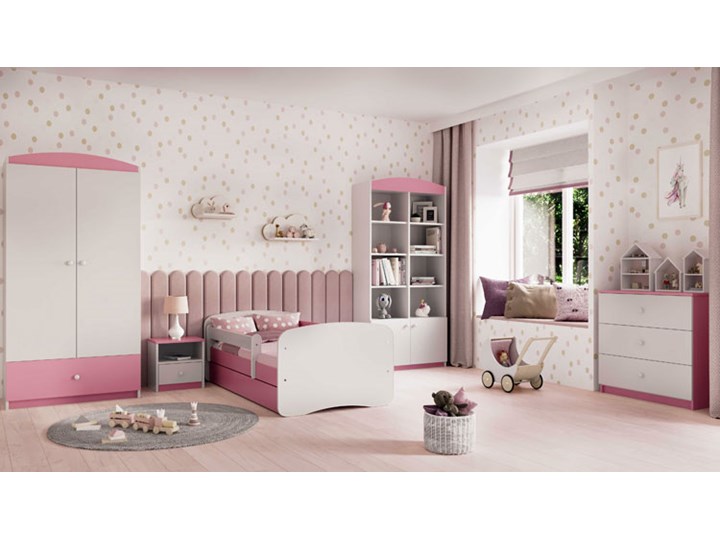 Łóżko dla dziewczynki z materacem Happy 2X mix 80x180 - różowe Kategoria Łóżka dla dzieci Z szufladą Z barierką Płyta meblowa Pojedyncze Rozmiar materaca 80x180 cm