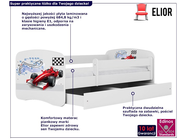 Łóżko dla dziecka z szufladą Happy 2X mix 80x180 - białe Płyta meblowa Neutralne Rozmiar materaca 80x180 cm Pojedyncze Kolor Biały