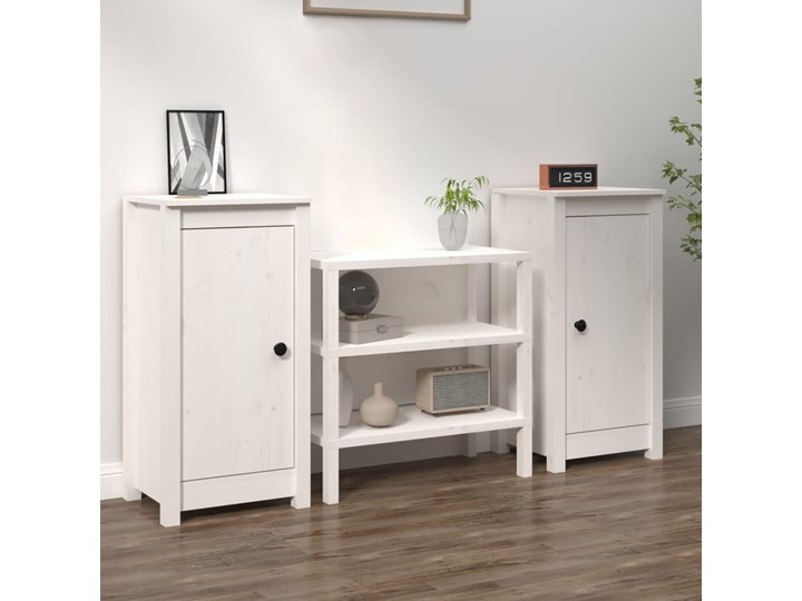 vidaXL Szafki, 2 szt., białe 40x35x80 cm, lite drewno sosnowe Metal Pomieszczenie Salon Na zdjęcia Sosna Styl Rustykalny