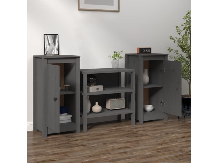 vidaXL Szafki, 2 szt., szare 40x35x80 cm, lite drewno sosnowe Metal Na zdjęcia Sosna Pomieszczenie Salon
