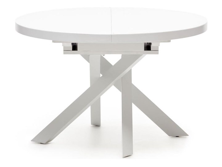Stół rozkładany blat (płyta MDF stal szkło hartowane) - nogi stalowe biały ∅120-160x76 cm Styl Skandynawski