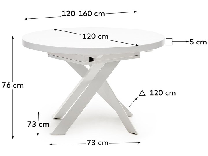 Stół rozkładany blat (płyta MDF stal szkło hartowane) - nogi stalowe biały ∅120-160x76 cm Średnica 120 cm Styl Skandynawski