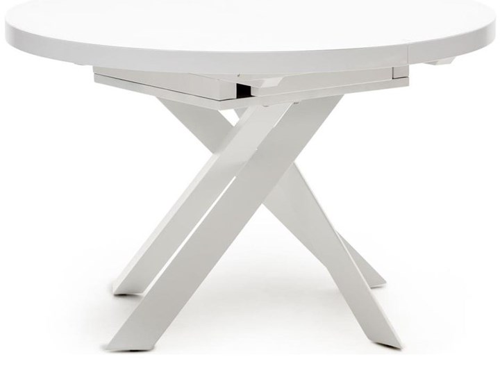 Stół rozkładany blat (płyta MDF stal szkło hartowane) - nogi stalowe biały ∅120-160x76 cm Kształt blatu Okrągły