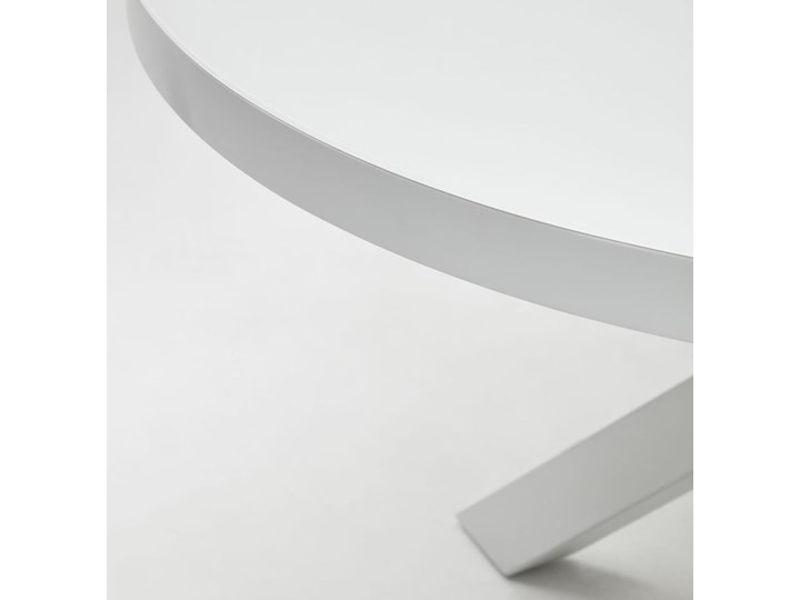 Stół rozkładany blat (płyta MDF stal szkło hartowane) - nogi stalowe biały ∅120-160x76 cm Rozkładanie Rozkładane Pomieszczenie Stoły do salonu