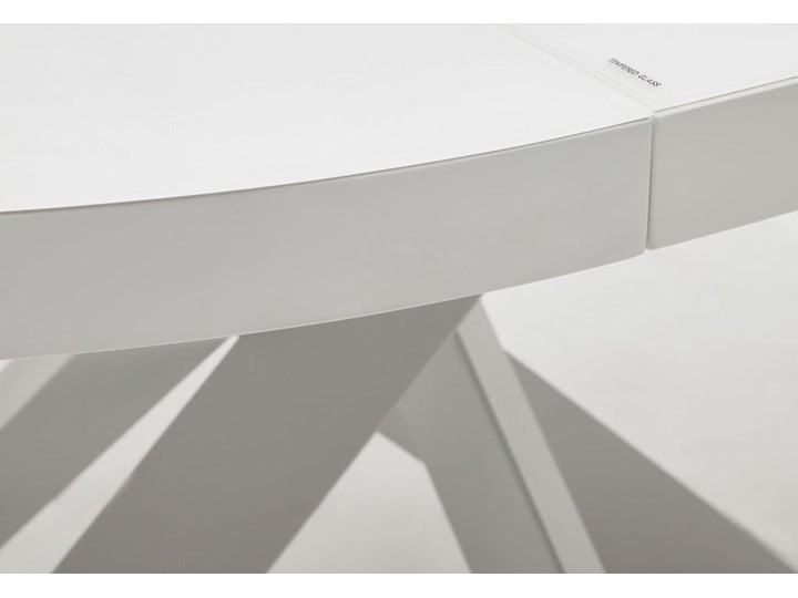 Stół rozkładany blat (płyta MDF stal szkło hartowane) - nogi stalowe biały ∅120-160x76 cm Rozkładanie Rozkładane