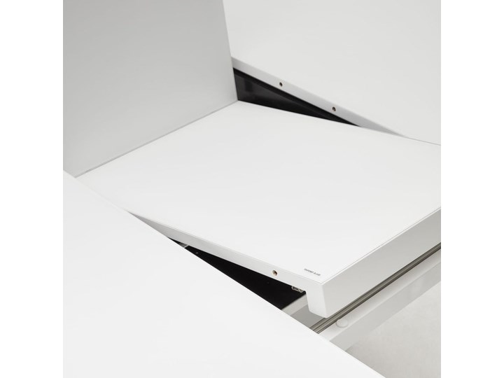 Stół rozkładany blat (płyta MDF stal szkło hartowane) - nogi stalowe biały ∅120-160x76 cm Pomieszczenie Stoły do jadalni Styl Skandynawski