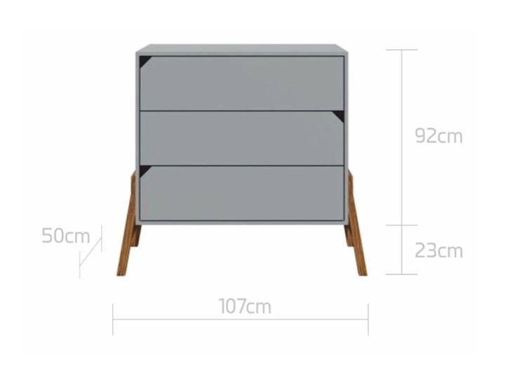 Komoda dziecięca z 3 szufladami Lotta Grey Szerokość 107 cm Głębokość 50 cm Wysokość 92 cm Wysokość 70 cm Szerokość 110 cm Z przewijakiem Płyta MDF Pomieszczenie