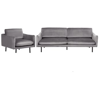 Beliani Zestaw wypoczynkowy szary welurowy nowoczesna trzyosobowa sofa fotel do salonu