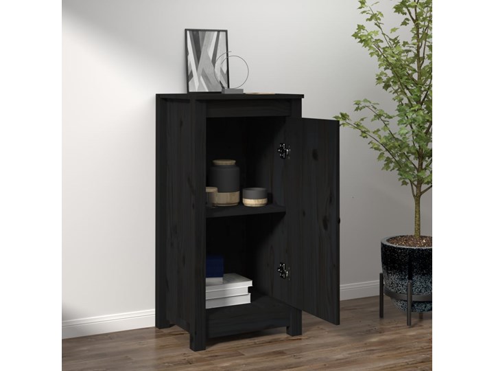 vidaXL Szafka, czarna, 40x35x80 cm, lite drewno sosnowe Na zdjęcia Głębokość 35 cm Szerokość 40 cm Sosna Styl Rustykalny Metal Pomieszczenie Salon