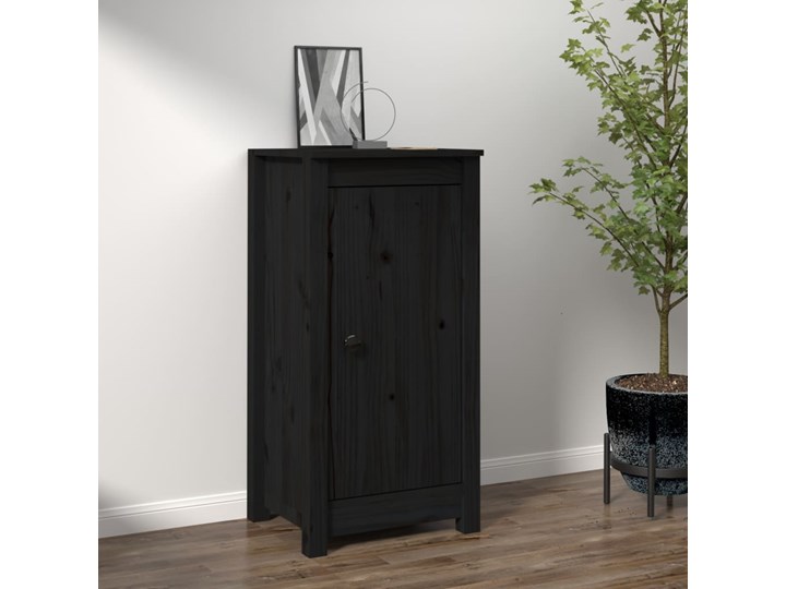 vidaXL Szafka, czarna, 40x35x80 cm, lite drewno sosnowe Metal Szerokość 40 cm Sosna Głębokość 35 cm Na zdjęcia Pomieszczenie Salon