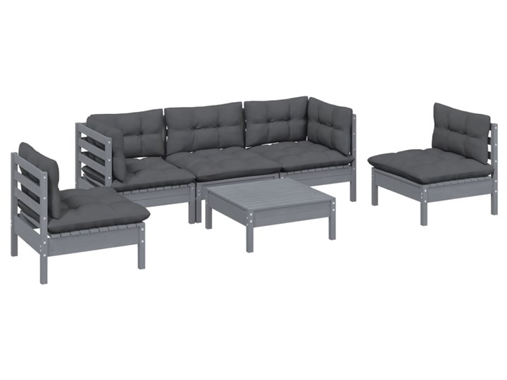 vidaXL 6-cz. zestaw wypoczynkowy do ogrodu, z poduszkami, sosnowy Zestawy wypoczynkowe Kolor Czarny Drewno Zawartość zestawu Sofa