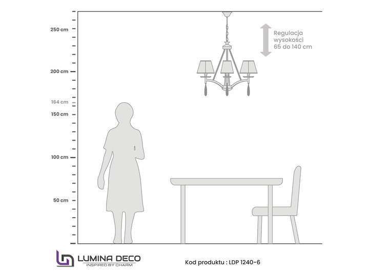 KLASYCZNY ŻYRANDOL KRYSZTAŁOWY CHROMOWANY VALENTINA W6 Szkło Metal Tkanina Lampa z kloszem Lampa z abażurem Lampa z kryształkami Kolor Biały