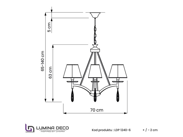 KLASYCZNY ŻYRANDOL KRYSZTAŁOWY CHROMOWANY VALENTINA W6 Tkanina Szkło Lampa z kloszem Lampa z abażurem Lampa z kryształkami Metal Kategoria Lampy wiszące
