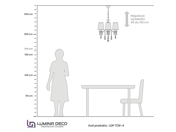 KLASYCZNY ŻYRANDOL KRYSZTAŁOWY BIAŁY ALESSIA W4 LUMINA DECO Lampa z abażurem Lampa z kloszem Tkanina Chrom Lampa z kryształkami Styl Tradycyjny Metal Ilość źródeł światła 4 źródła