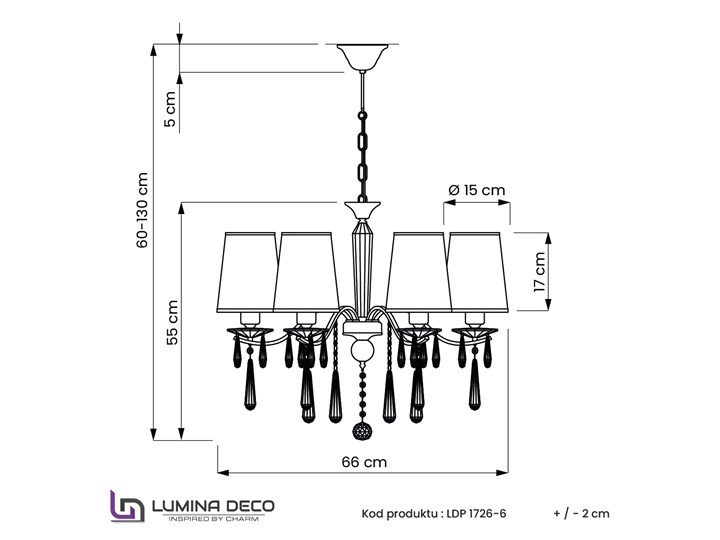 KLASYCZNY ŻYRANDOL KRYSZTAŁOWY BIAŁY ALESSIA W6 LUMINA DECO Tkanina Szkło Lampa z kloszem Lampa z kryształkami Pomieszczenie Salon Metal Lampa z abażurem Chrom Kategoria Lampy wiszące