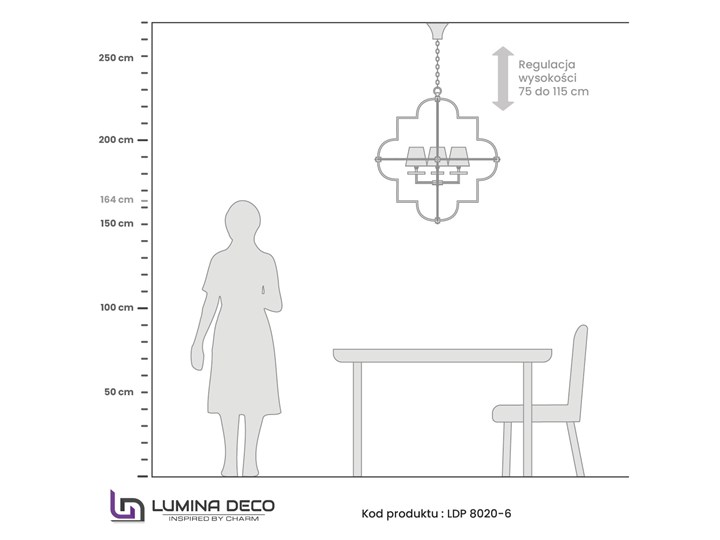 LAMPA WISZĄCA ŻYRANDOL NOWOCZESNY BIAŁO-ZŁOTY BALTIMORE W6 LUMINA DECO Metal Kinkiet dekoracyjny Kryształ Styl Glamour Kinkiet z kloszem Kinkiet z abażurem Kolor Biały