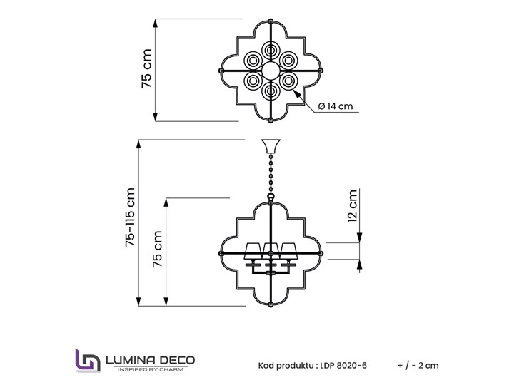 LAMPA WISZĄCA ŻYRANDOL NOWOCZESNY BIAŁO-ZŁOTY BALTIMORE W6 LUMINA DECO Kinkiet z kloszem Kinkiet dekoracyjny Kinkiet z abażurem Metal Kryształ Kolor Biały