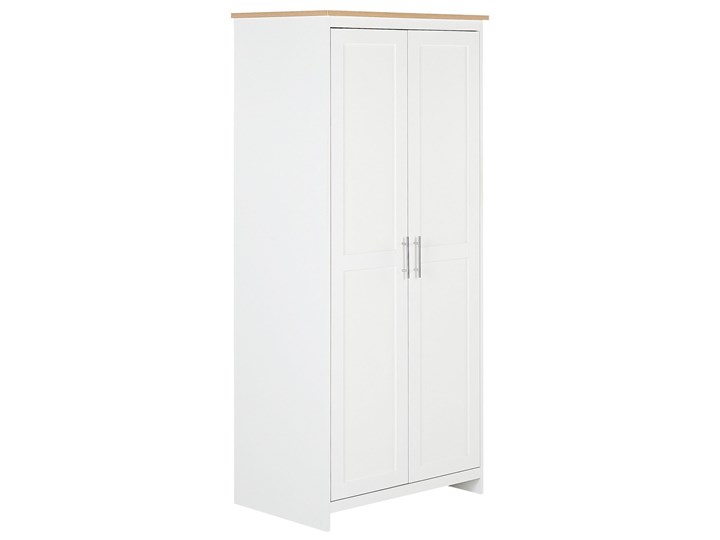 Beliani Szafa biała płyta pilśniowa 79 x 52 x 180 cm skandynawska drzwi panelowe z półkami drążek ubraniowy do sypialni Szerokość 79 cm Drewno Metal Pomieszczenie Przedpokój Głębokość 52 cm Kolor Biały