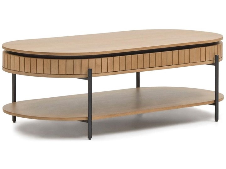 Stolik kawowy z 1 szufladą z litego drewna mango i czarnego metalu 130x65 cm