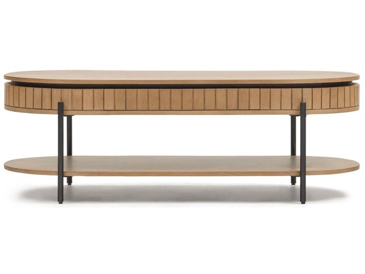 Stolik kawowy z 1 szufladą z litego drewna mango i czarnego metalu 130x65 cm Drewno Kategoria Stoliki i ławy Długość 130 cm Funkcje Z szufladami